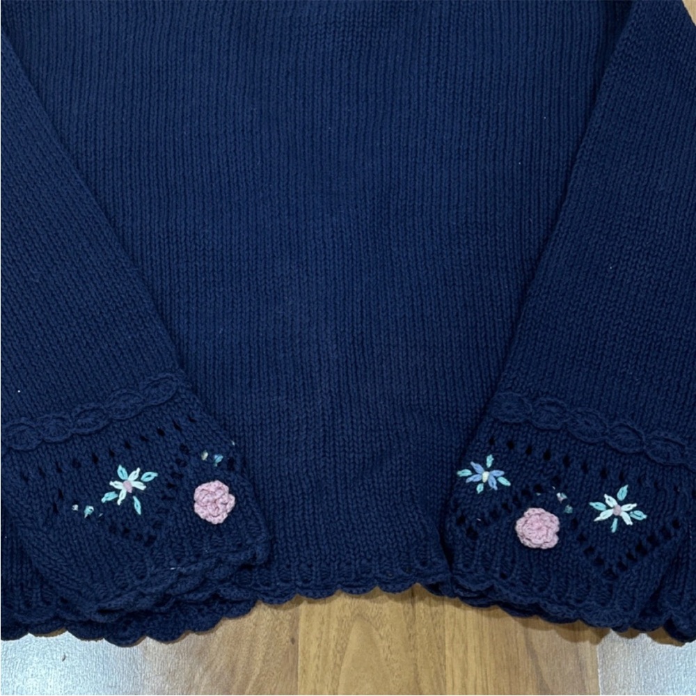Women's Navy Blue Cardigan with Pink and White Accents - Picture 8 of 8